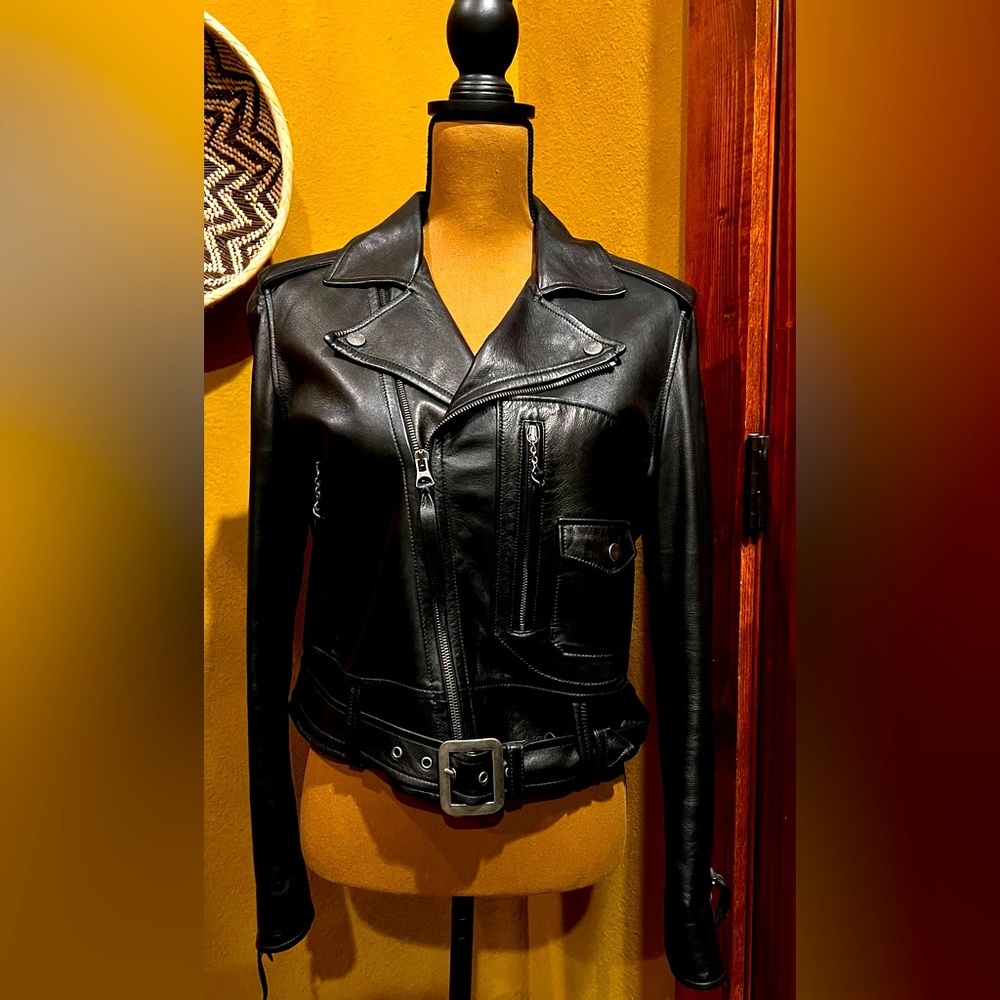 Ralph Lauren Supple Lambskin Purple Label Collection Moto Jacket Size 10